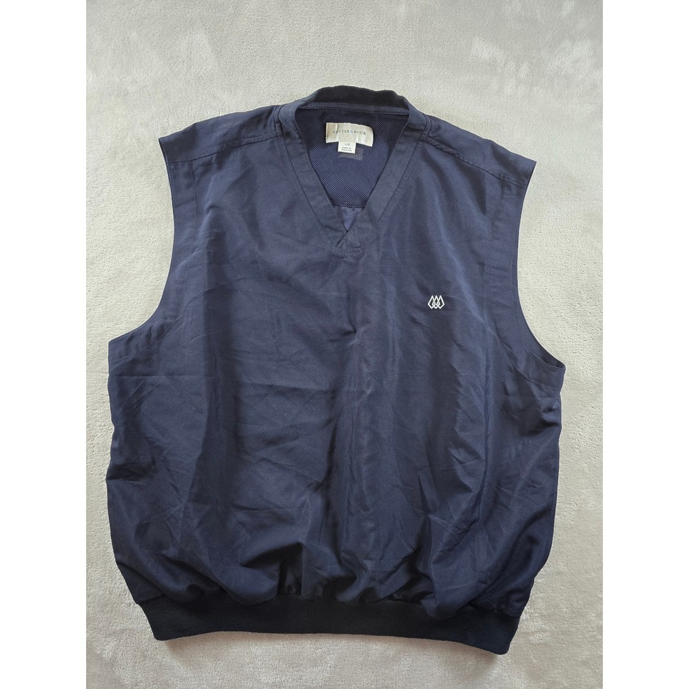 Cutter & Buck Golf Vest Mens Large Navy Blue V-Neck Windbreaker Pullover